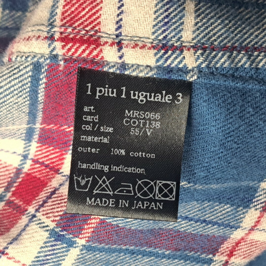 1piu1uguale3(ウノピゥウノウグァーレトレ)の定価4.1万　ウノピュウノウグァーレトレ　ワッペン　チェック　ネルシャツ　L メンズのトップス(シャツ)の商品写真
