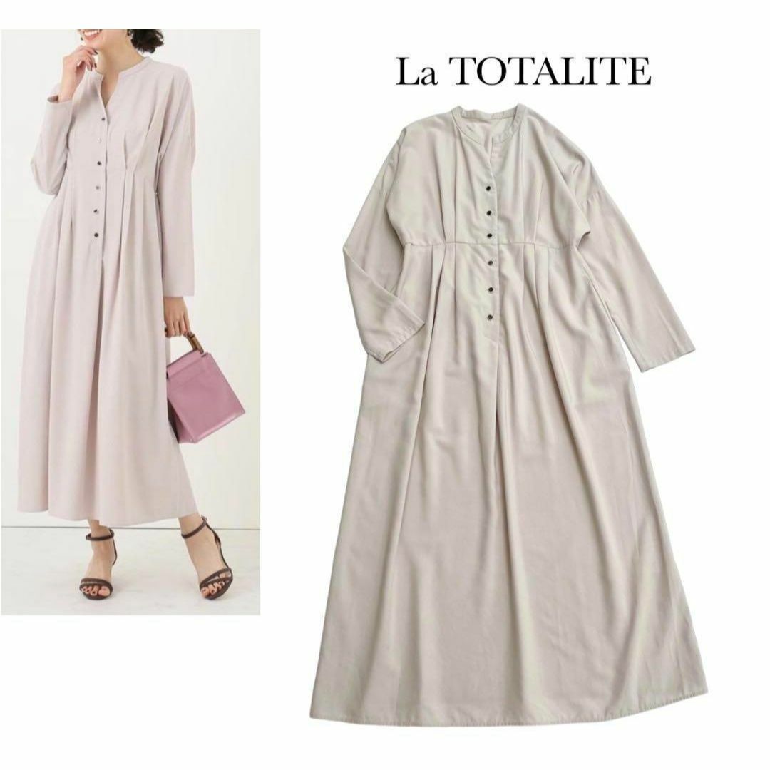 La TOTALITE(ラトータリテ)のラトータリテ＊タックシャツワンピース　スキッパー　vネック ロング レディースのワンピース(ロングワンピース/マキシワンピース)の商品写真