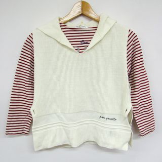 ポンポネット カットソー ニットベスト ボーダーT 重ね着風 キッズ 女の子用 S(140)サイズ ホワイト×レッド pom ponette(Tシャツ/カットソー)