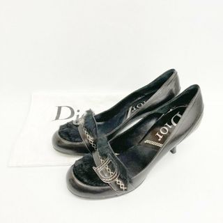 クリスチャンディオール(Christian Dior)の★Christian Dior クリスチャンディオール レザーパンプス バックル&ファー付き ブラック size36 1/2(ミュール)