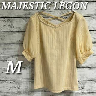 マジェスティックレゴン(MAJESTIC LEGON)のMAJESTIC LEGON シアー×レーススリーブトップス　リブ　半袖　M(カットソー(半袖/袖なし))