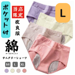 【新品】サニタリーショーツ 4枚セット L ポケット付 生理用 コットン 綿(ショーツ)