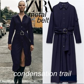 ザラ(ZARA)の新品　ZARA 今季　激レア　2024 ロングワンピース　濃紺　ビジュー　メタル(ロングワンピース/マキシワンピース)