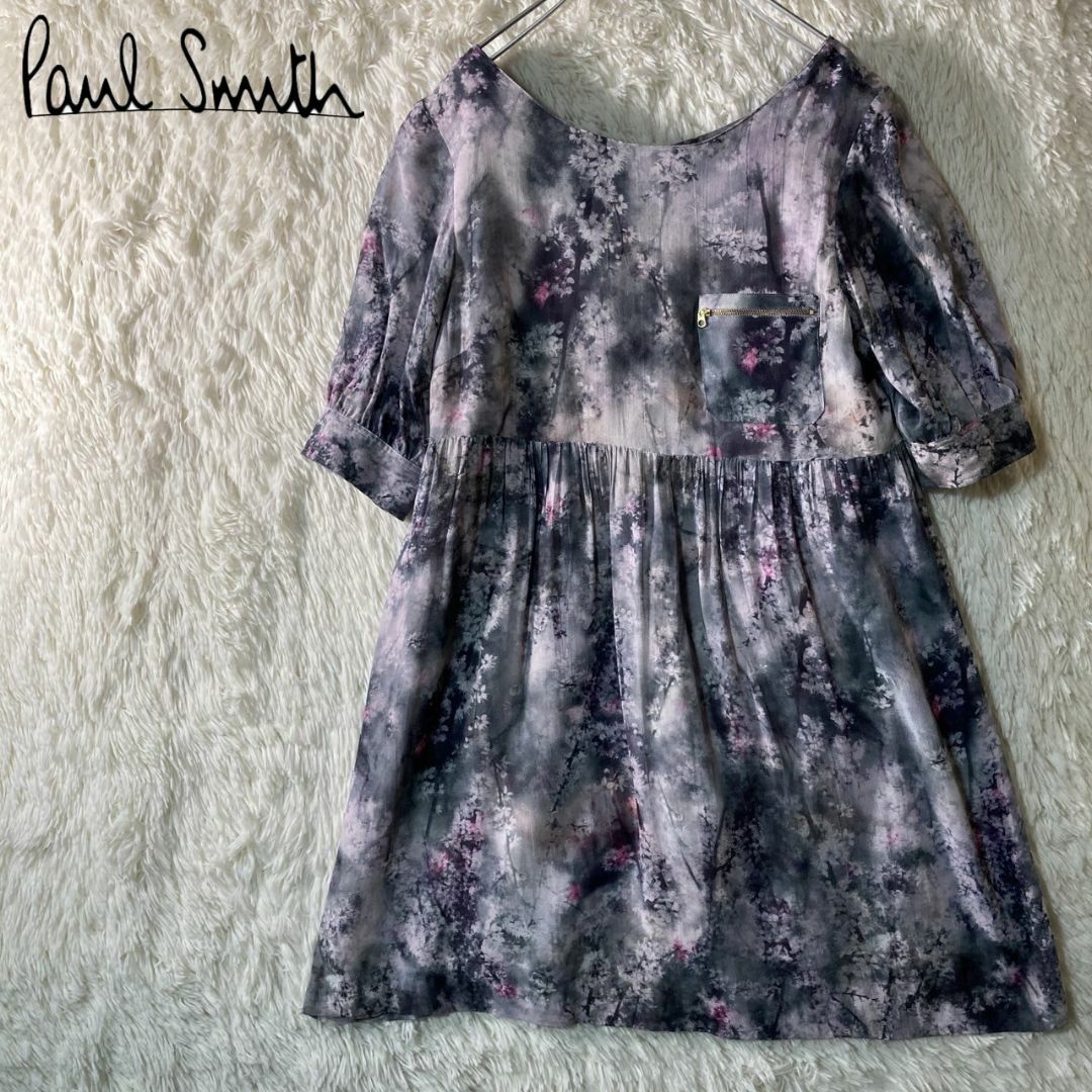 Paul Smith(ポールスミス)の美品 ポールスミス 桜 総柄 花柄 ワンピース 44L 2XL 大きいサイズ レディースのワンピース(ひざ丈ワンピース)の商品写真