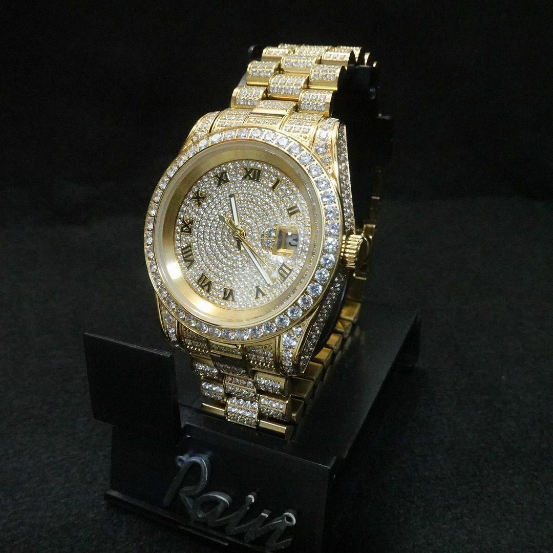 RLX1-SP ゴールド 316L 5Ａ CZ プロング パヴェ ブリンブリン メンズの時計(腕時計(アナログ))の商品写真