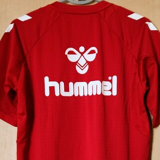 hummel - ヒュンメル プラクティスシャツ 背面ビッグロゴ M−Ｌ レッド used 美品
