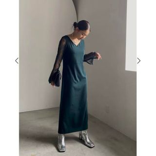 アメリヴィンテージ(Ameri VINTAGE)のameri LACE REFINED TIGHT DRESS グリーン　M(ロングワンピース/マキシワンピース)