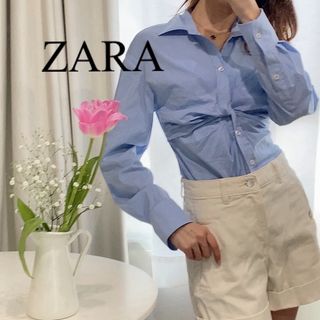 ザラ(ZARA)のzara 水色シャツ🩵サイドファスナー付き　捻りデザイン(シャツ/ブラウス(長袖/七分))