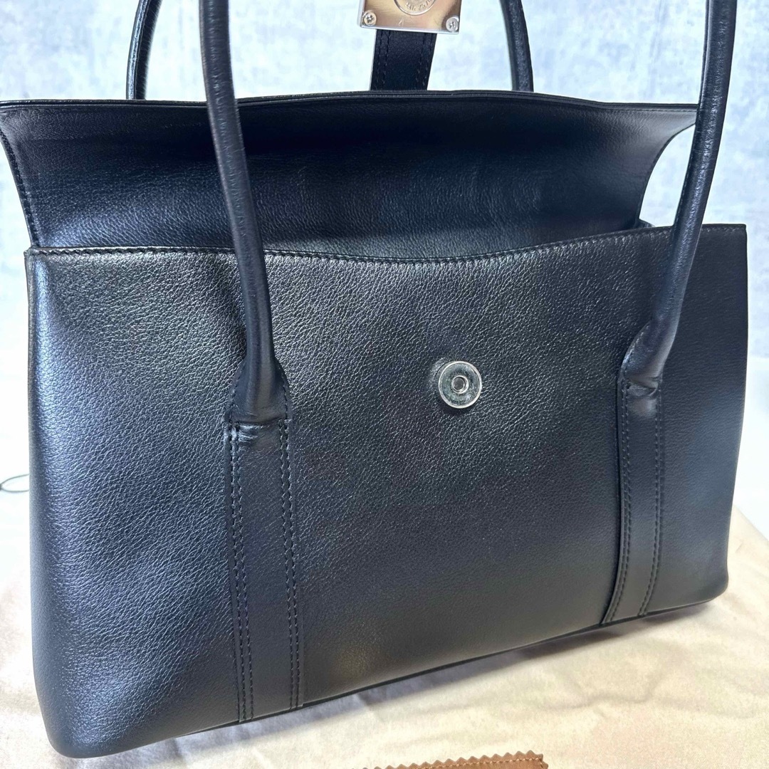 【良品】HAMANO 濱野皮革工藝 レザー ブラック シルバー金具 ハンドバッグ
