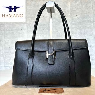 【良品】HAMANO 濱野皮革工藝 レザー ブラック シルバー金具 ハンドバッグ