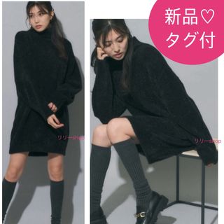 ジャスグリッティー(JUSGLITTY)の新品タグ有★ マイストラーダ　ラメニットワンピース　ブラック(ひざ丈ワンピース)