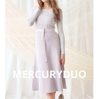 マーキュリーデュオ(MERCURYDUO)のMERCURYDUO ニットロングワンピース 千鳥柄 フリーサイズ 長袖 春色(ロングワンピース/マキシワンピース)