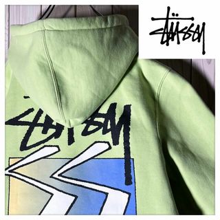 ステューシー(STUSSY)の【良品 M】ステューシー 両面ロゴ SS スウェット パーカー ライム(パーカー)