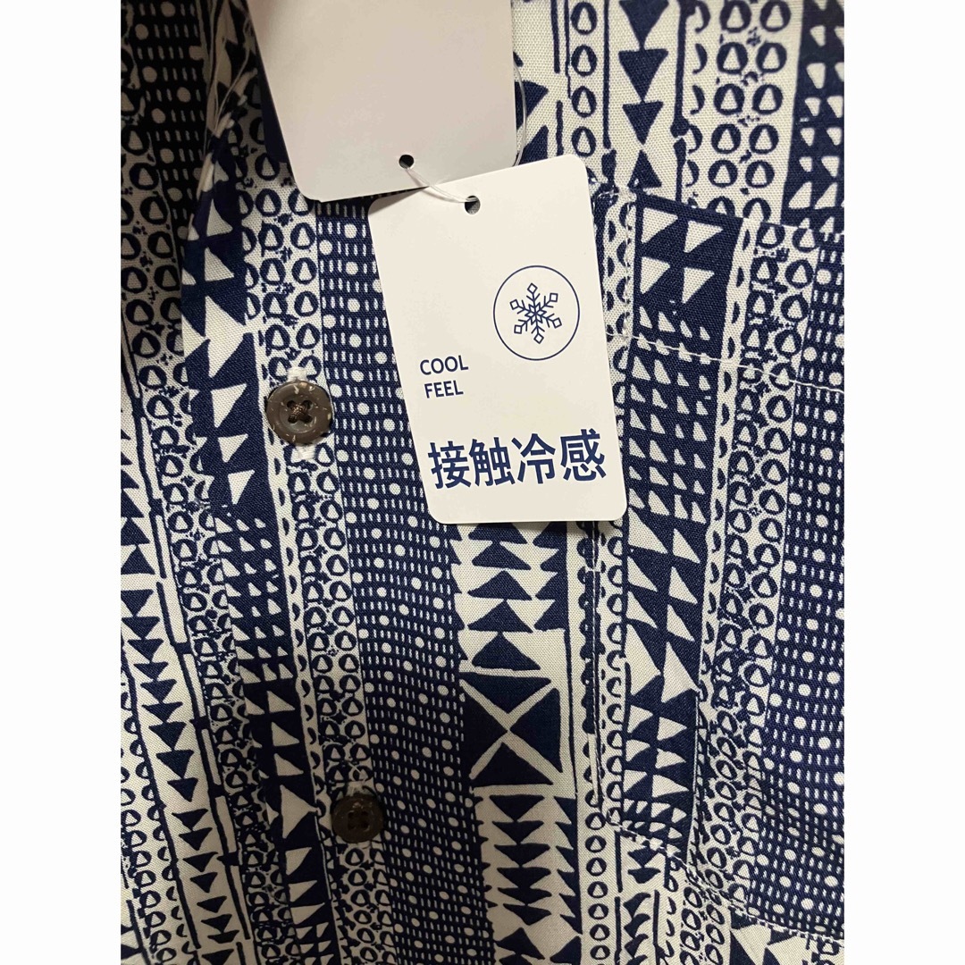 NAVY  ハワイアン　アロハシャツ　ヨーレン　接触冷感　Mサイズ　ブルー メンズのトップス(シャツ)の商品写真