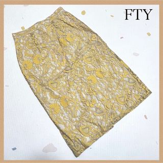 【FTY】ロングスカート40 イエロー/黄色 花柄 レトロ フレアスカート(ひざ丈スカート)