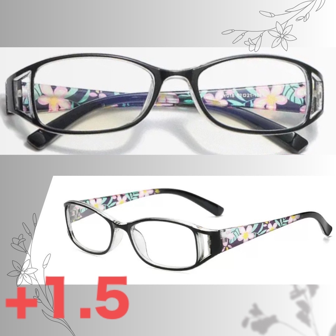 老眼鏡 花柄 シニアグラス おしゃれ＆ブルーライトカット ＋1.5 レディースのファッション小物(サングラス/メガネ)の商品写真