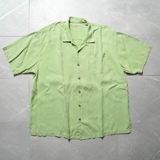 XXLサイズ　トミーバハマ 90s 半袖シャツ　シルク100% ライトグリーン(シャツ)