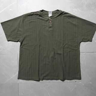 カーハート(carhartt)のカーハート　XLサイズ　USA製　Tシャツ　ヘンリーネック　オリーブ　ストライプ(Tシャツ/カットソー(半袖/袖なし))