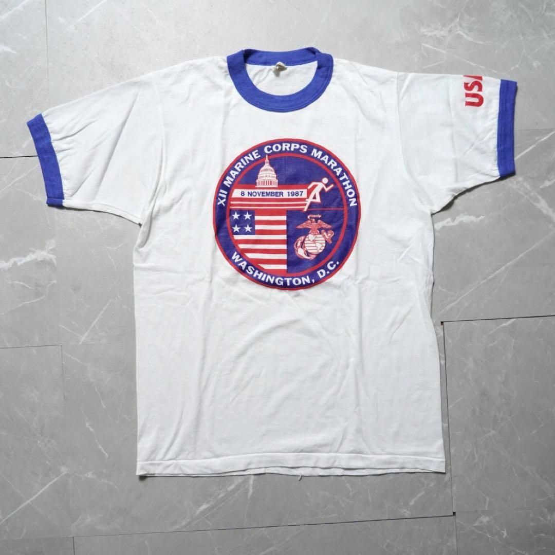 Mサイズ　USA製　USMC リンガーネックTシャツ　ホワイト メンズのトップス(Tシャツ/カットソー(半袖/袖なし))の商品写真