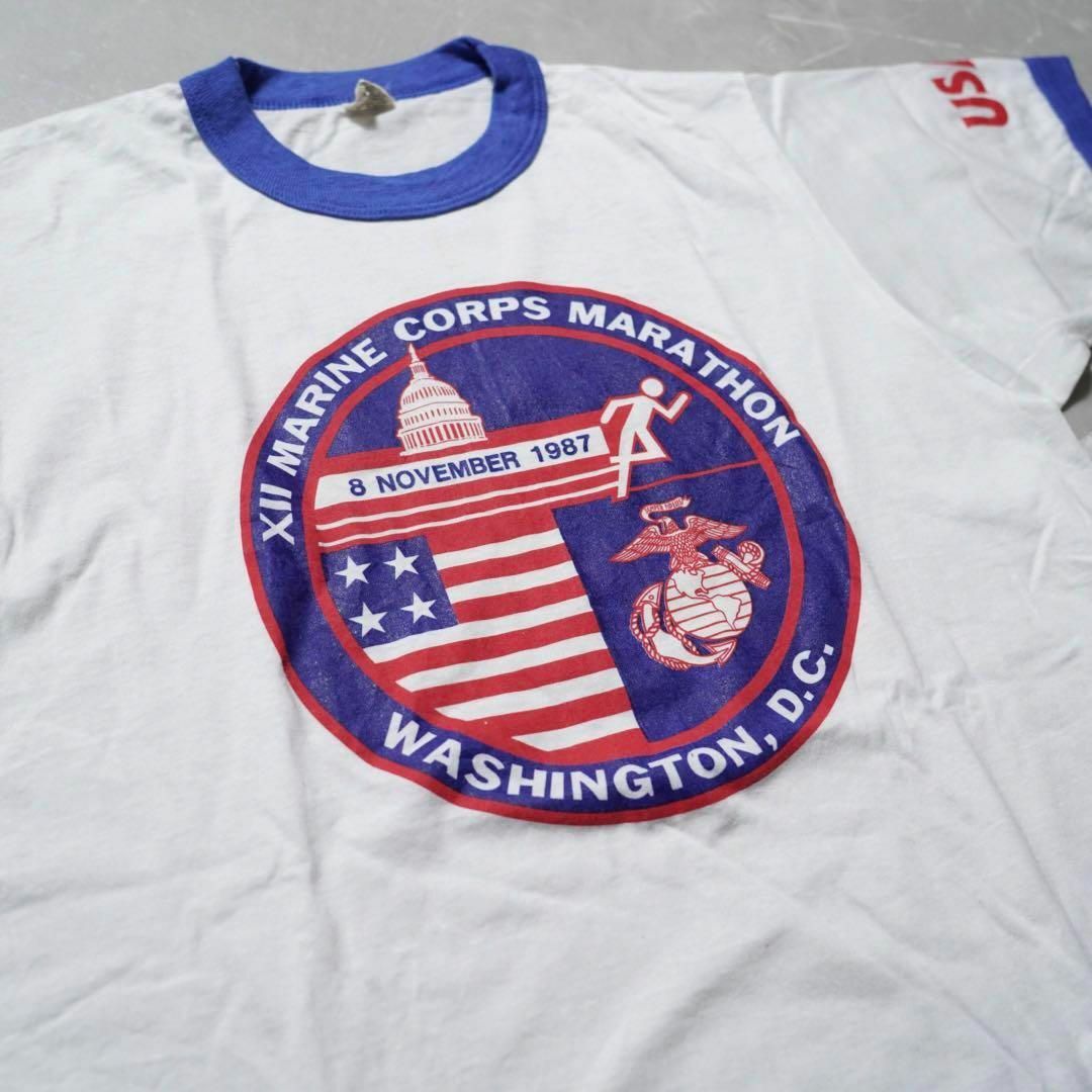 Mサイズ　USA製　USMC リンガーネックTシャツ　ホワイト メンズのトップス(Tシャツ/カットソー(半袖/袖なし))の商品写真