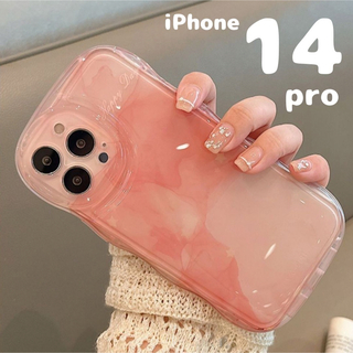 iPhone14 Pro ケース グラデーション 大理石 ピンク 韓国 ウエーブ(iPhoneケース)