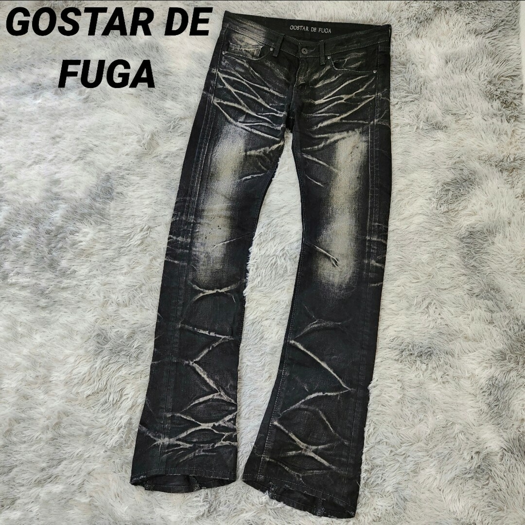 GOSTAR DE FUGA(ゴスタールジフー)のGOSTAR DE FUGA フレアデニム ダメージジーンズ 黒ブラック Y2K メンズのパンツ(デニム/ジーンズ)の商品写真