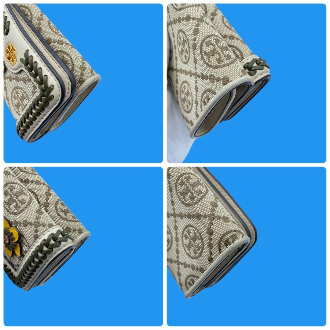 Tory Burch(トリーバーチ)の《希少》　トリーバーチ　Tモノグラム　コンパクトウォレット　折り財布　ベージュ系 レディースのファッション小物(財布)の商品写真