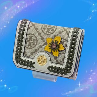 トリーバーチ(Tory Burch)の《希少》　トリーバーチ　Tモノグラム　コンパクトウォレット　折り財布　ベージュ系(財布)