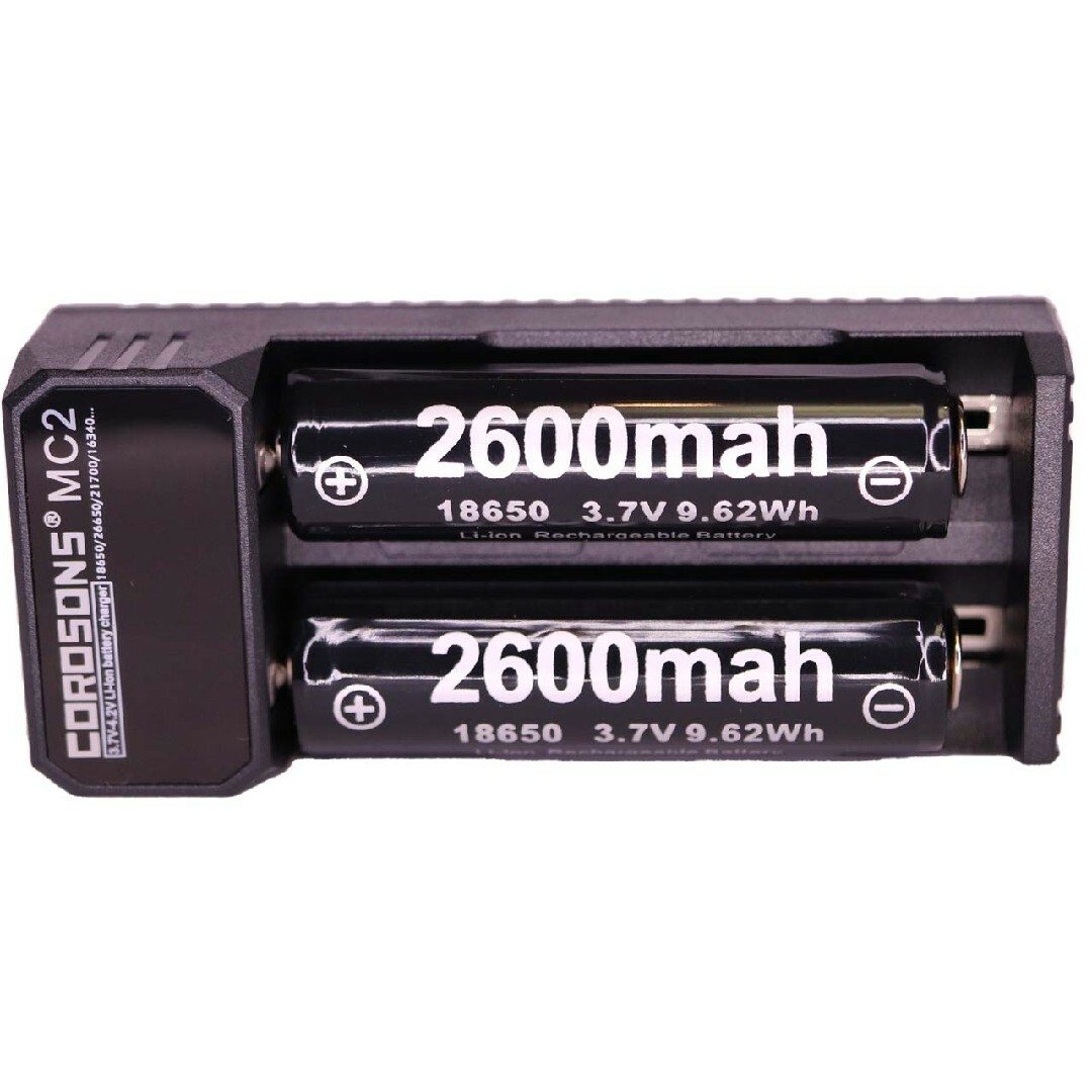 18650 リチウムイオン充電池 充電器 電池2本＋充電器R6886 スポーツ/アウトドアのアウトドア(ライト/ランタン)の商品写真