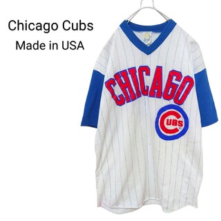 メジャーリーグベースボール(MLB)の【Chicago Cubs】USA製 ユニフォーム ロゴTシャツ A-1788(Tシャツ/カットソー(半袖/袖なし))