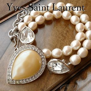 イヴサンローラン(Yves Saint Laurent)の希少美品　YSL ヴィンテージ　パールネックレス　ラインストーン(ネックレス)