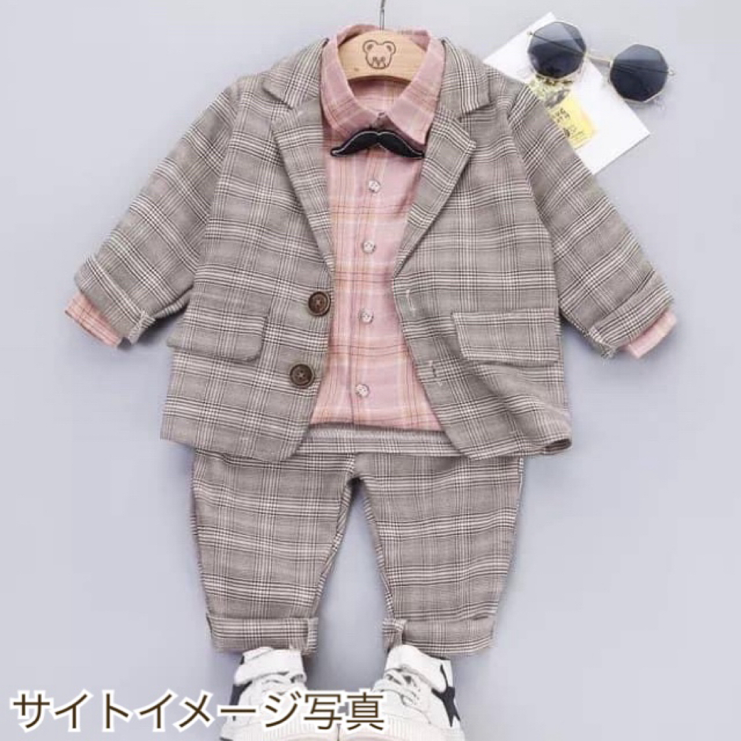 新品 未使用 80 ブラウン スーツ４点 トータル コーデ 男の子 フォーマル キッズ/ベビー/マタニティのベビー服(~85cm)(セレモニードレス/スーツ)の商品写真