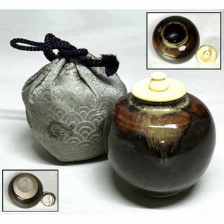 時代物 古茶入れ 仕覆付 棗 茶壺 煎茶道具 古美術 古陶磁工芸 WWTT089(陶芸)