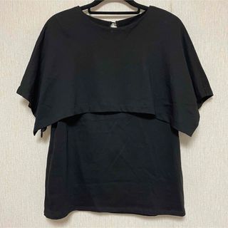 イネド(INED)のINED イネド ケープ付き トップス 9号 ブラック M 美品(カットソー(半袖/袖なし))