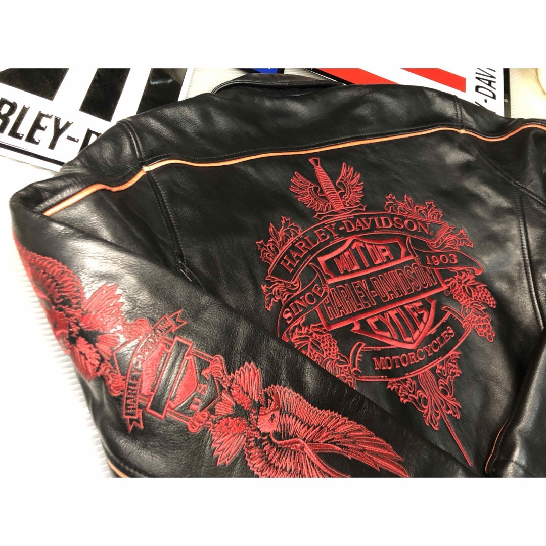 Harley Davidson - 【稀少!金赤糸刺繍限定品!】山羊&牛革 Harley Davidson - 【稀少!金赤糸刺繍限定品!】山羊&牛革