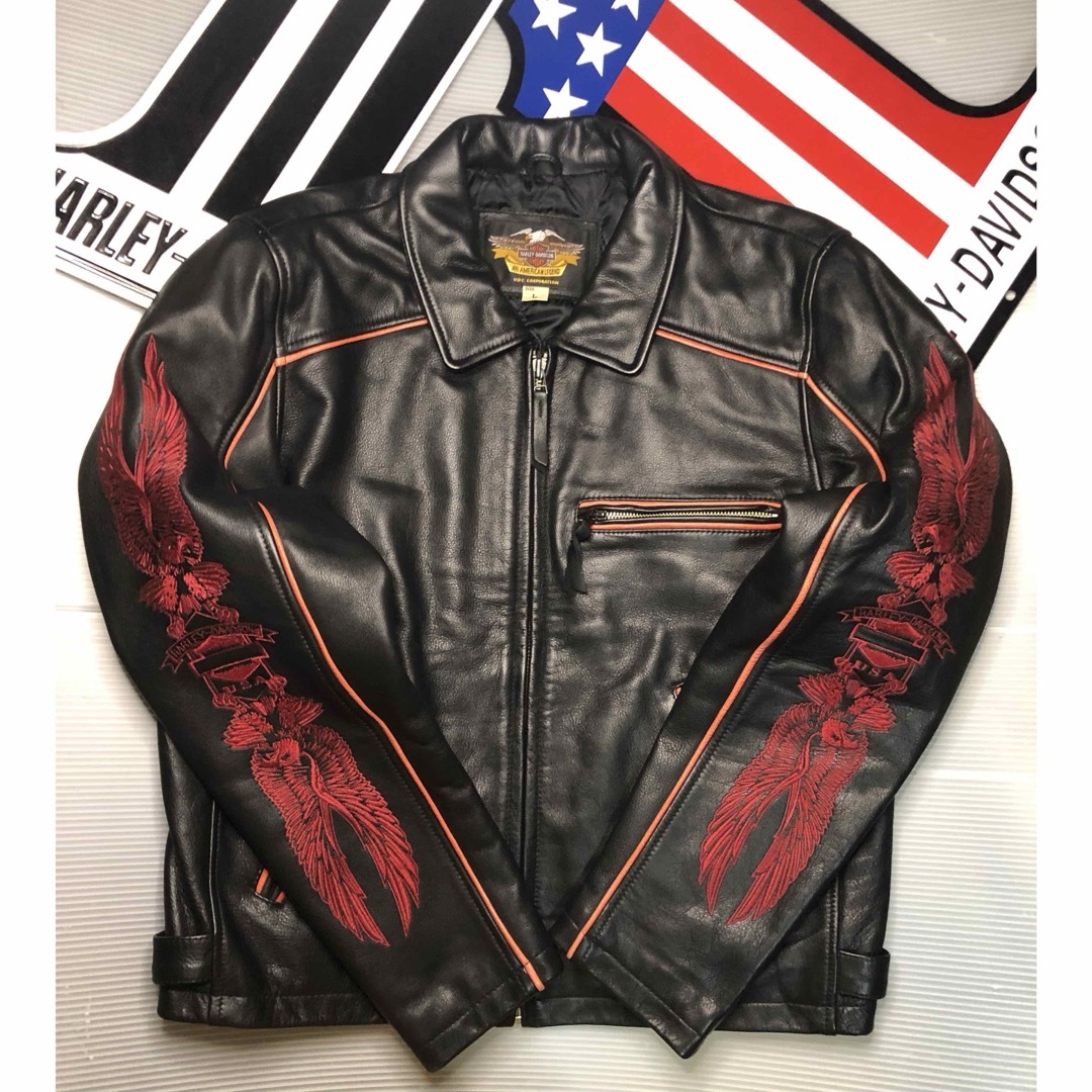 Harley Davidson - 【稀少!金赤糸刺繍限定品!】山羊&牛革 Harley Davidson - 【稀少!金赤糸刺繍限定品!】山羊&牛革