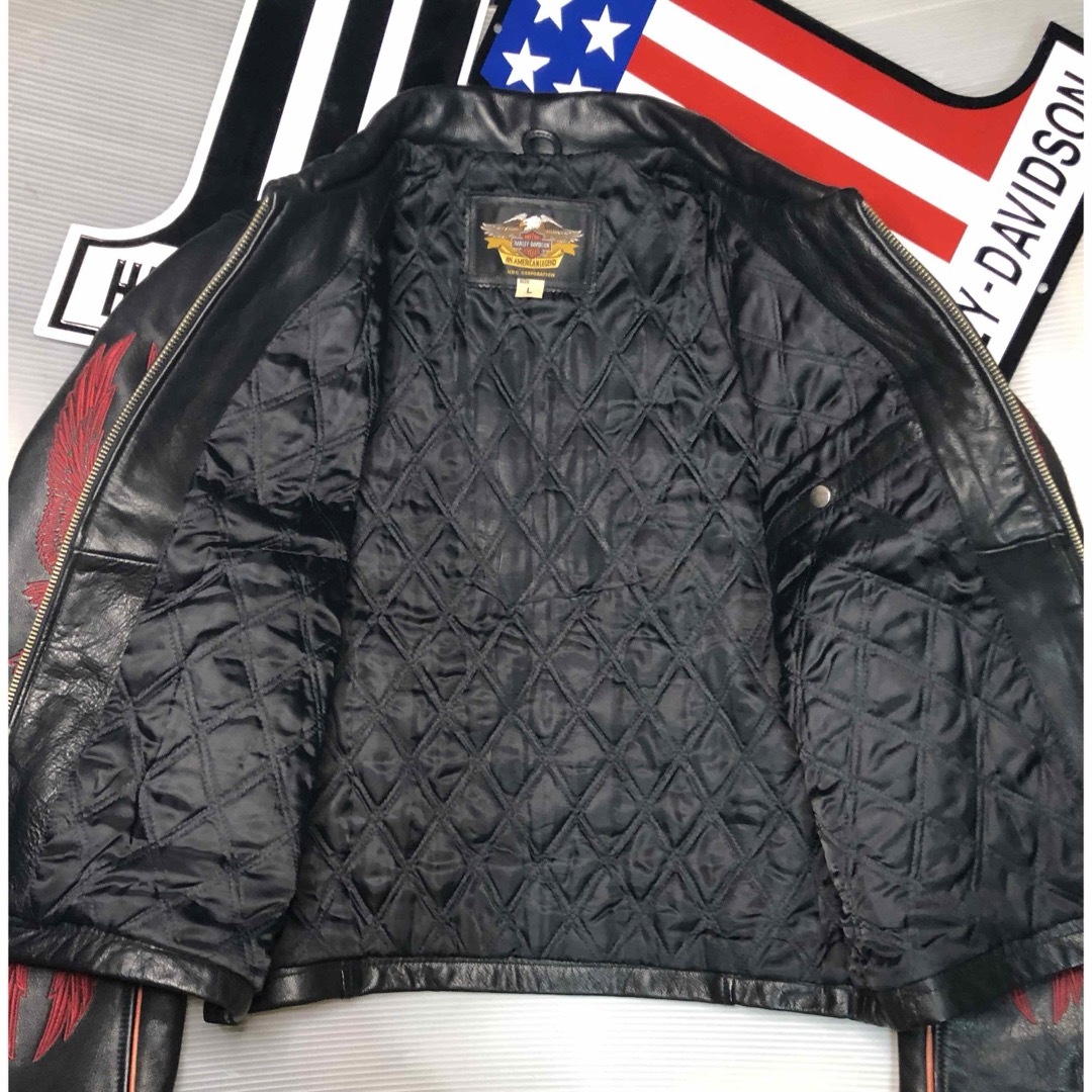 Harley Davidson - 【稀少!金赤糸刺繍限定品!】山羊&牛革 Harley Davidson - 【稀少!金赤糸刺繍限定品!】山羊&牛革