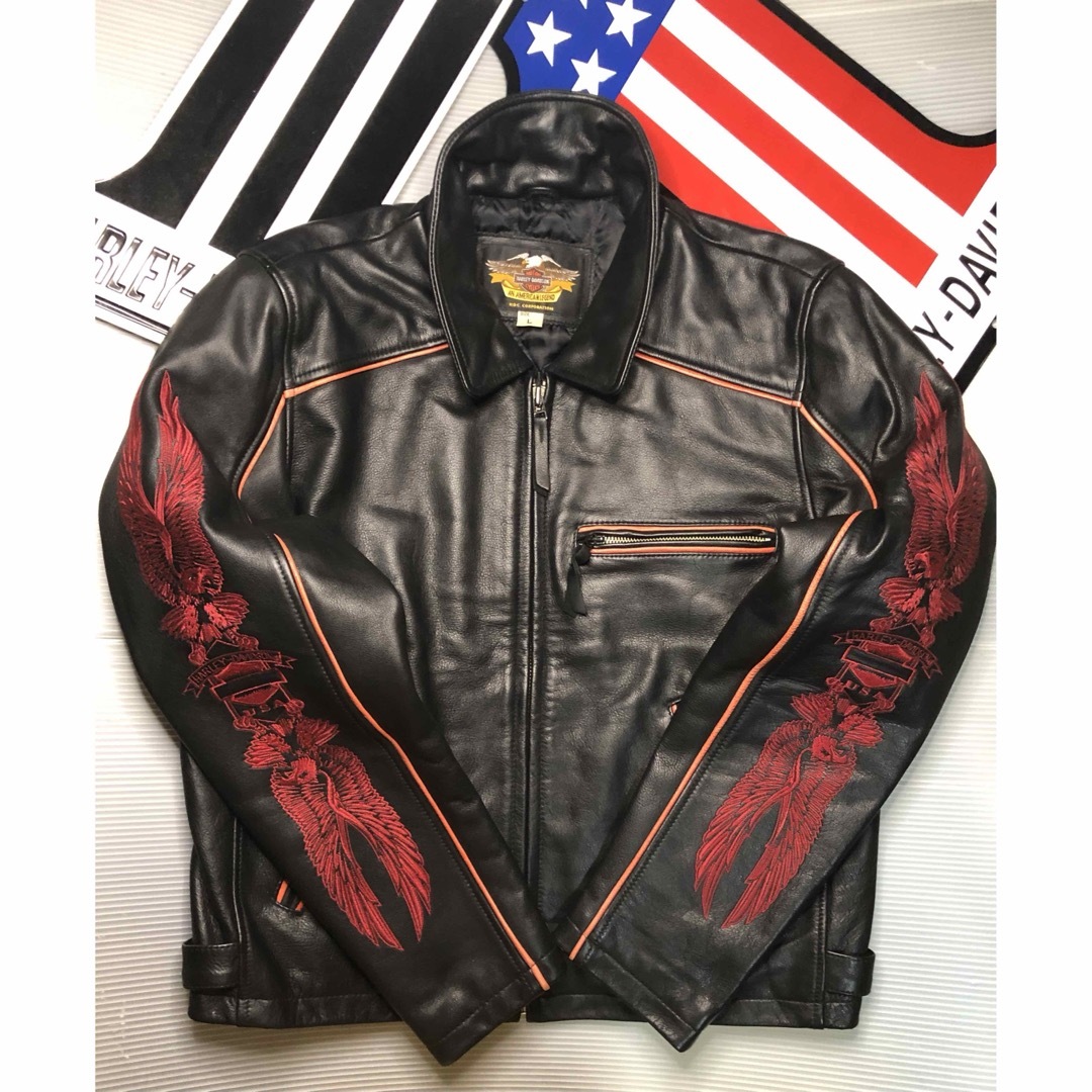 Harley Davidson - 【稀少!金赤糸刺繍限定品!】山羊&牛革 Harley Davidson - 【稀少!金赤糸刺繍限定品!】山羊&牛革