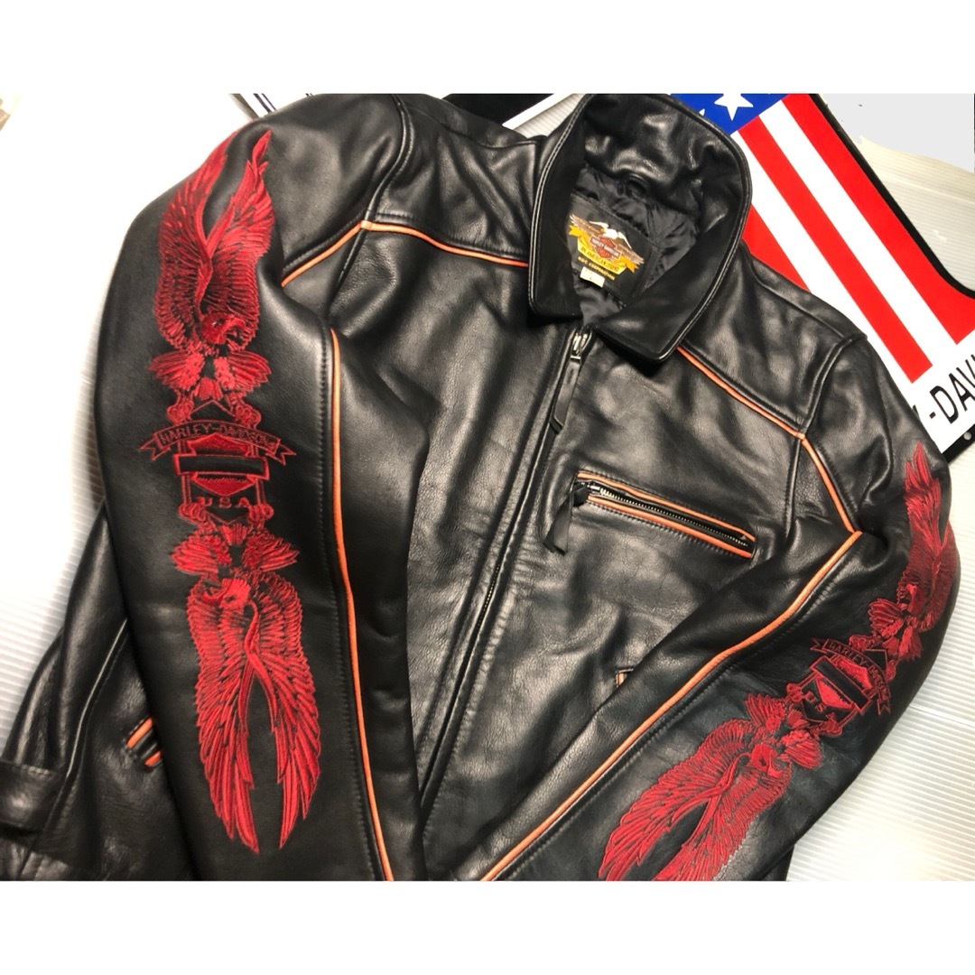 Harley Davidson - 【稀少!金赤糸刺繍限定品!】山羊&牛革 Harley Davidson - 【稀少!金赤糸刺繍限定品!】山羊&牛革