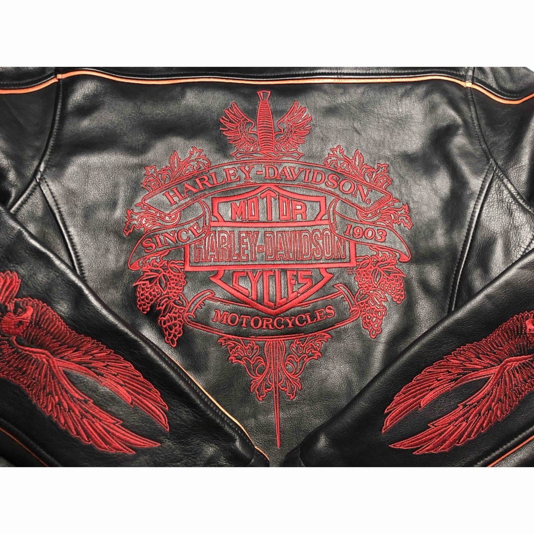 Harley Davidson - 【稀少!金赤糸刺繍限定品!】山羊&牛革 Harley Davidson - 【稀少!金赤糸刺繍限定品!】山羊&牛革