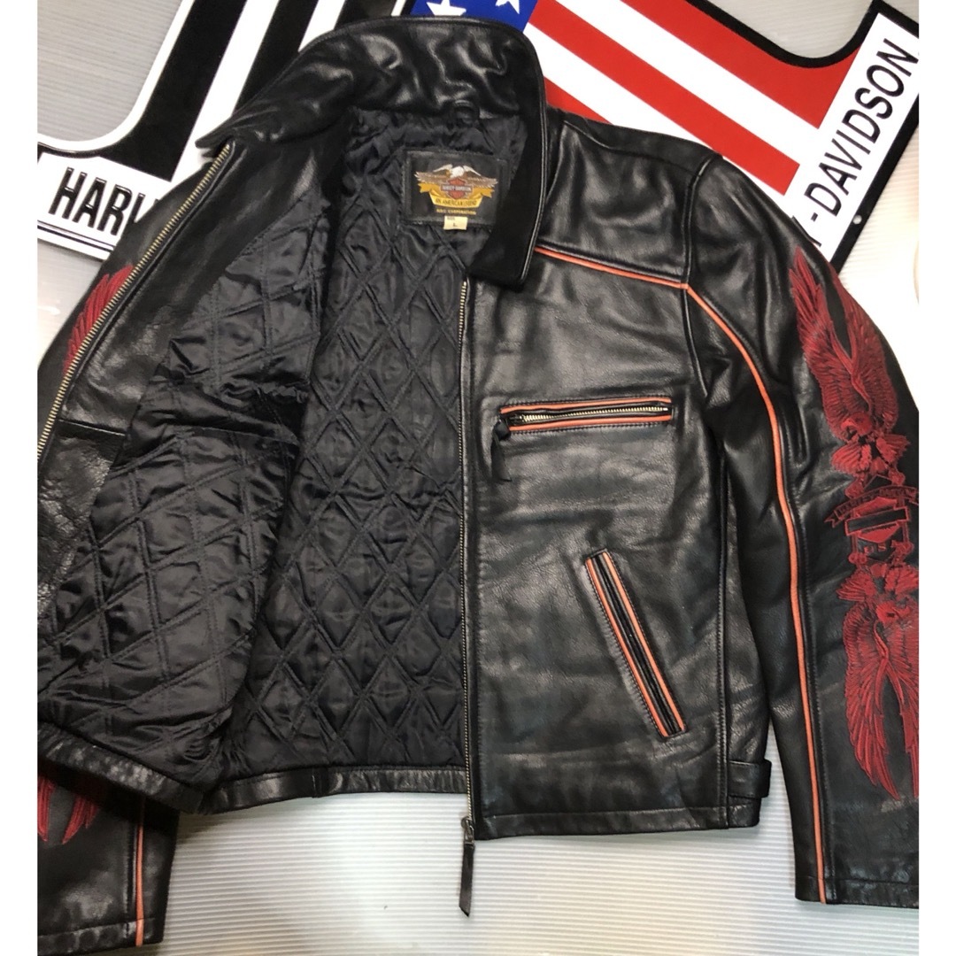 Harley Davidson - 【稀少!金赤糸刺繍限定品!】山羊&牛革 Harley Davidson - 【稀少!金赤糸刺繍限定品!】山羊&牛革