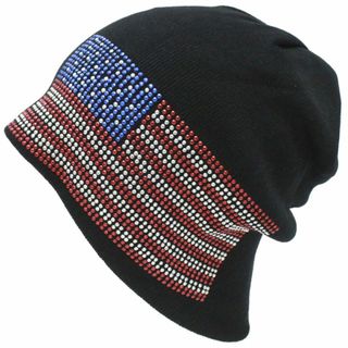 ニット帽 ワッチ USA 星条旗柄 スタッズ 約57cm～62cm★ブラック新品(ニット帽/ビーニー)