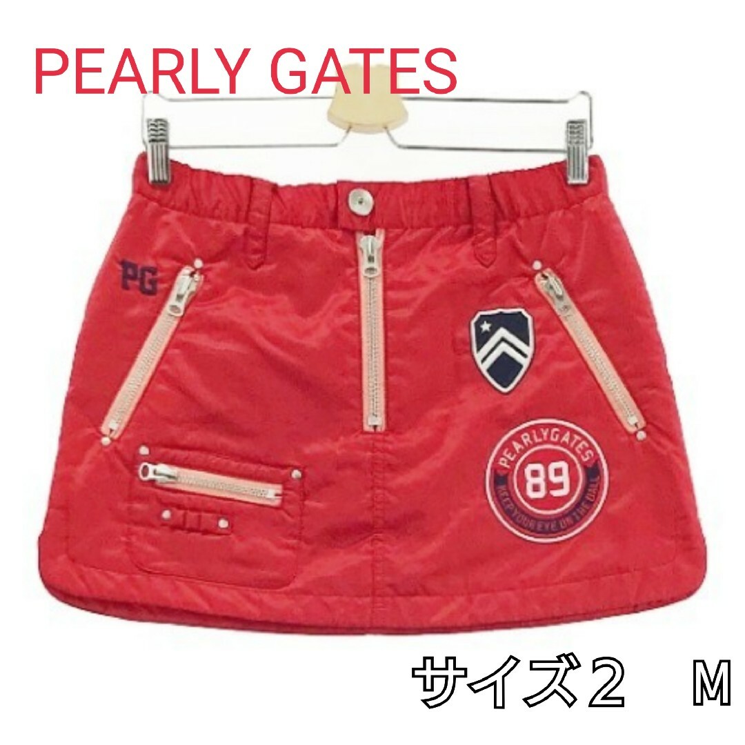 PEARLY GATES(パーリーゲイツ)のPEARLY GATES パーリーゲイツ 中綿スカート ワッペン レッド  M スポーツ/アウトドアのゴルフ(ウエア)の商品写真