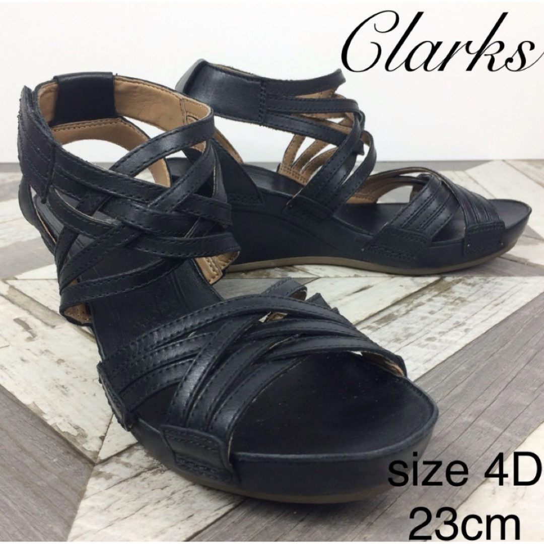 Clarks　クラークス　サンダル　ブラック　黒　レザー　4D　23 レディースの靴/シューズ(サンダル)の商品写真