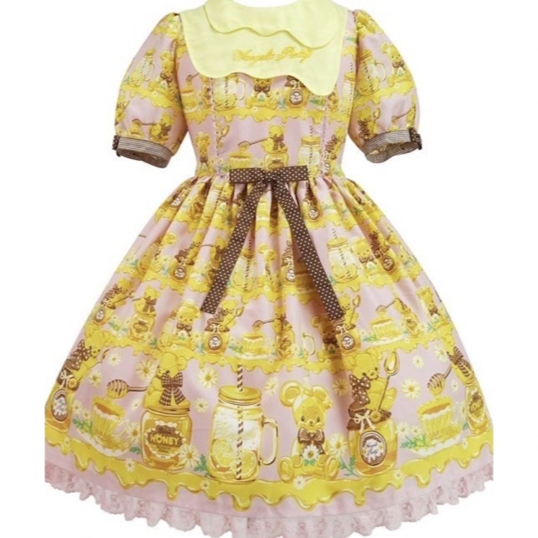 Angelic Pretty(アンジェリックプリティー)のangelic pretty Honey Bear's Cafeピンクワンピ レディースのワンピース(ひざ丈ワンピース)の商品写真