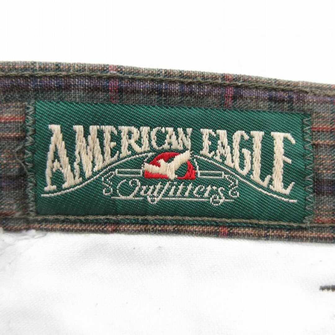 American Eagle(アメリカンイーグル)のW32★古着 アメリカンイーグル American Eagle ショート パンツ ショーツ メンズ 90年代 90s コットン 緑他 グリーン チェック 24mar30 中古 ボトムス 短パン ショーパン ハーフ メンズのパンツ(ワークパンツ/カーゴパンツ)の商品写真