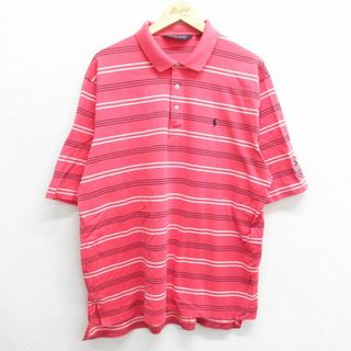 ラルフローレン(Ralph Lauren)のXL★古着 ラルフローレン Ralph Lauren ゴルフ 半袖 ブランド ポロ シャツ メンズ 90年代 90s ワンポイントロゴ 鹿の子 大きいサイズ コットン ピンク ボーダー 24mar30 中古 トップス(ポロシャツ)