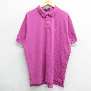 ラルフローレン(Ralph Lauren)のXL★古着 ラルフローレン Ralph Lauren 半袖 ブランド ポロ シャツ メンズ 90年代 90s ワンポイントロゴ 鹿の子 大きいサイズ コットン 濃ピンク 24mar30 中古 トップス(ポロシャツ)