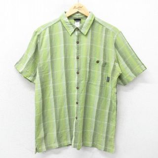 パタゴニア(patagonia)のL★古着 パタゴニア patagonia 半袖 シャツ メンズ オーガニックコットン 緑他 グリーン チェック 24mar30 中古 トップス(シャツ)