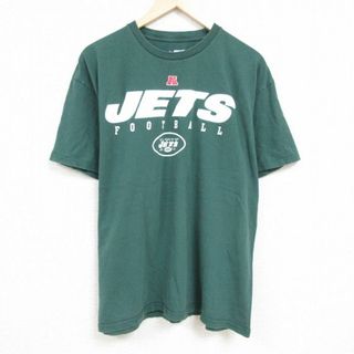 XL★古着 半袖 Tシャツ メンズ NFL ニューヨークジェッツ 大きいサイズ コットン クルーネック 緑 グリーン アメフト スーパーボウル 24mar30 中古(Tシャツ/カットソー(半袖/袖なし))